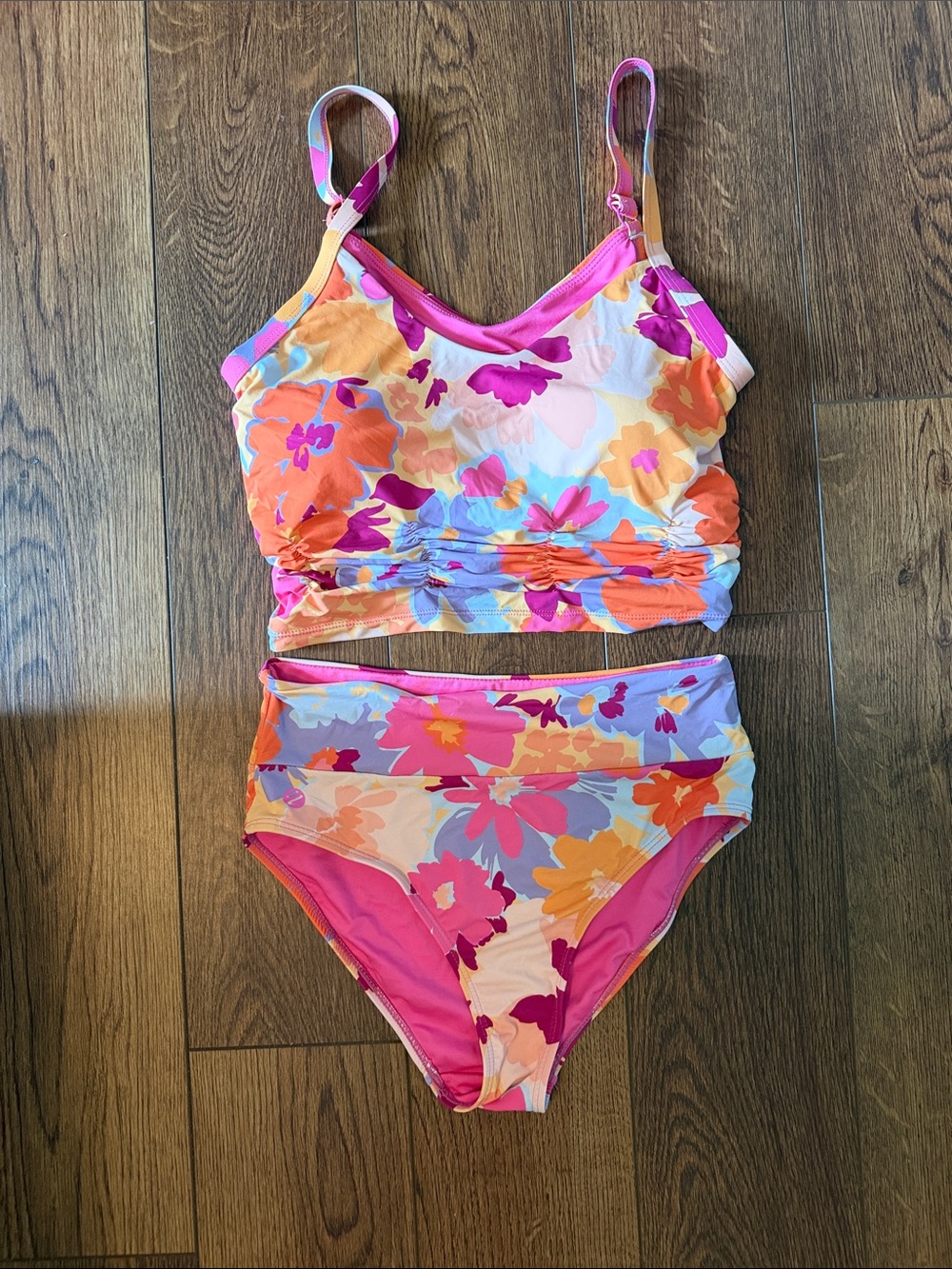 Nani Floral High-Waist Two-Piece Bikini Set in Pink and Orange